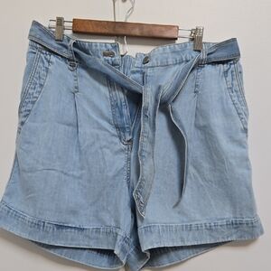 LOFT Light Blue Jean Shorts with Tie Belt
